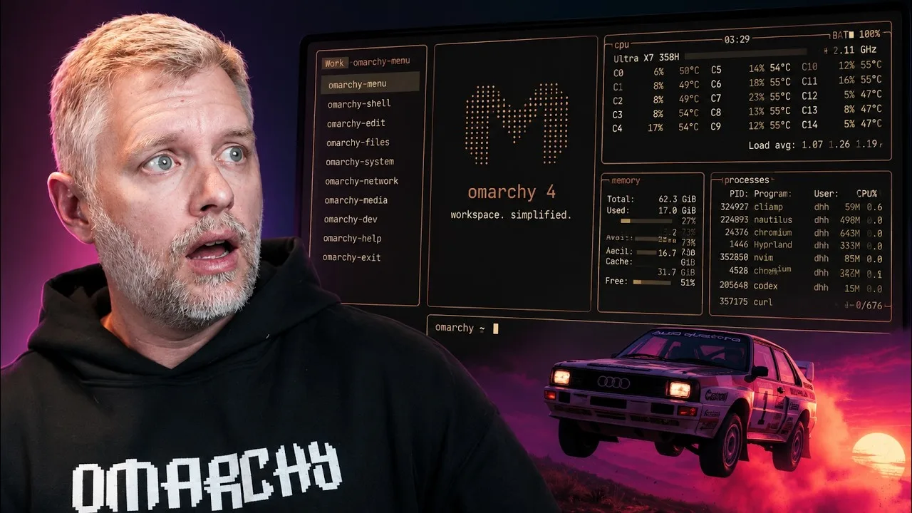 Steven Harms presenting Omarchy on LinuxBTW